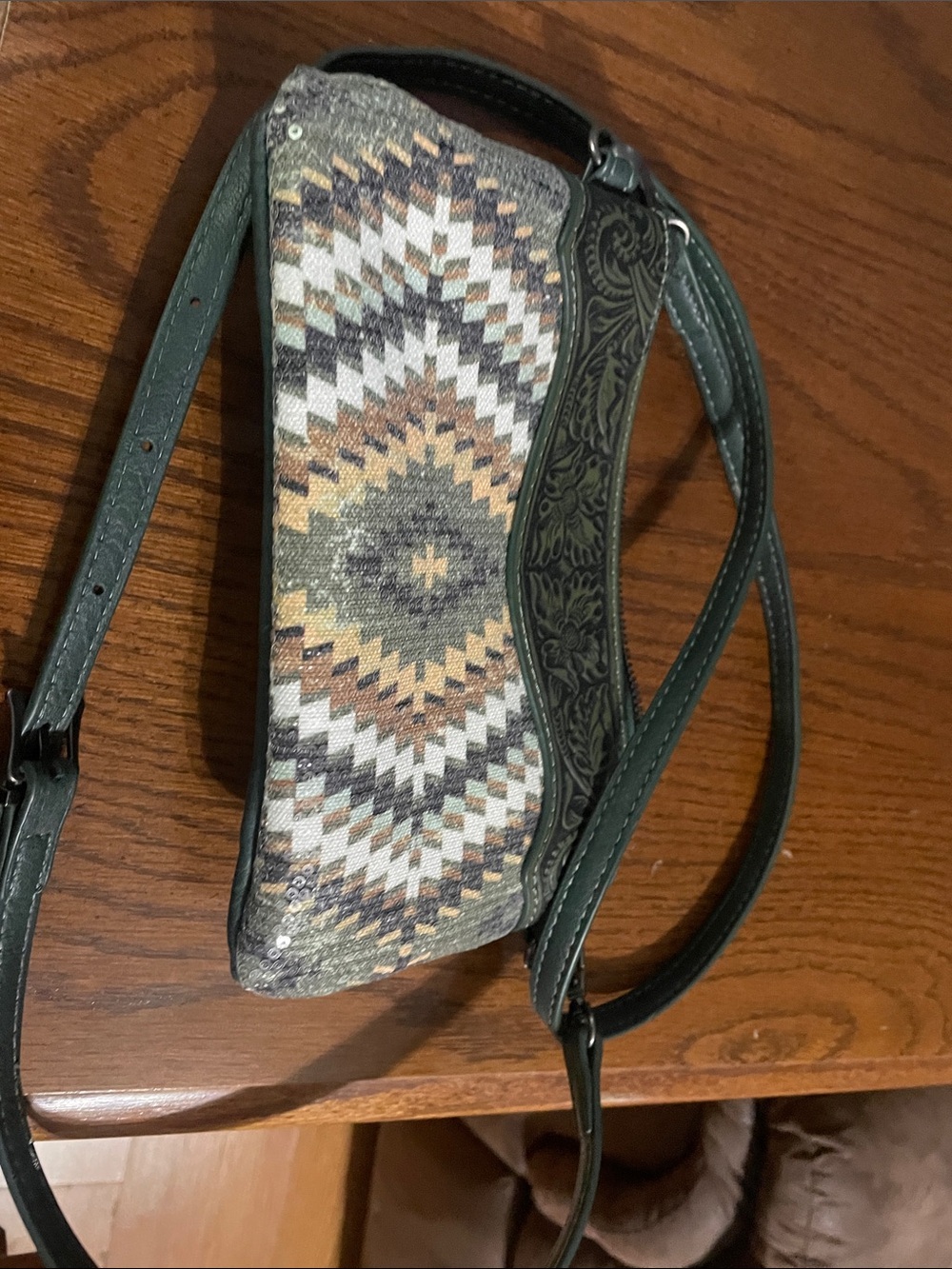 Montana West Green Leather Trim Aztec Crossbody Bag